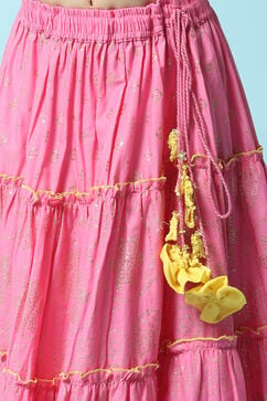 Yellow & Pink Cotton Blend Short Top Lehenga Set image number 2
