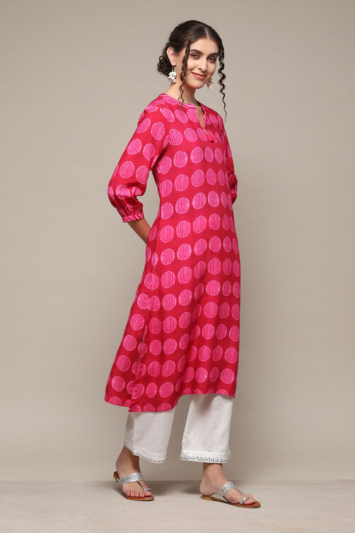 Hot Pink LIVA Straight Printed Kurta image number 4