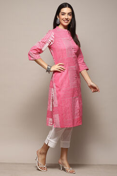 Pink Cotton Flax Narrow Kurta Pant Suit Set image number 5