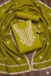 Green Chanderi Printed Unstitched Suit Set image number 1