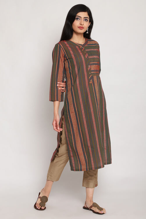 Green Cotton Straight Yarndyed Kurta image number 4