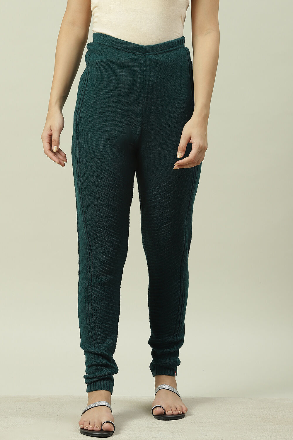 Teal Acrylic Woollen Jeggings at Biba India