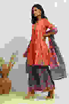 Coral Embroidered Festive Kalidar Suit Set image number 3