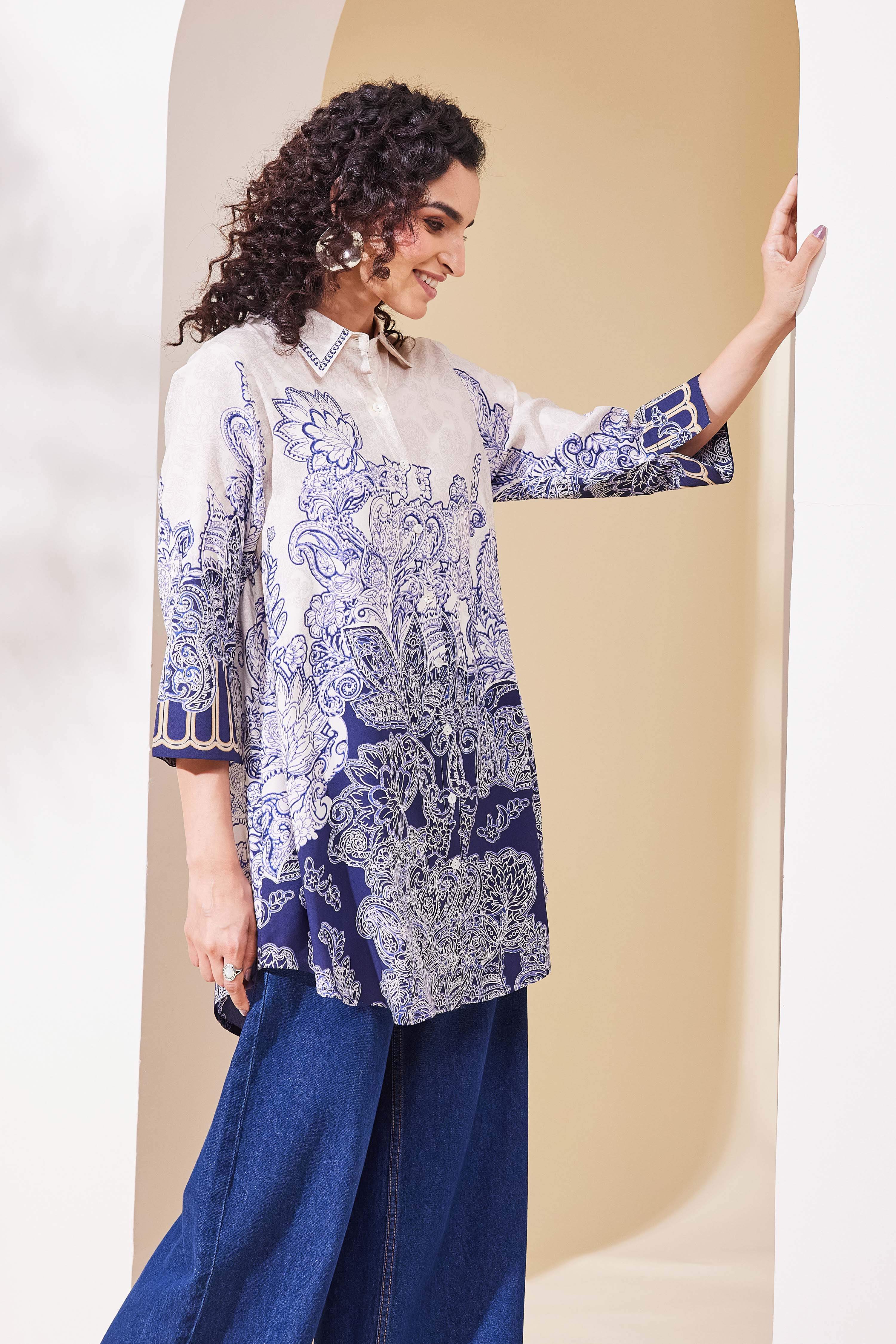 Blue Viscose Rayon Straight Kurta image number 4
