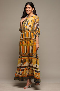 Black Cotton Blend Tiered Printed Dress image number 2