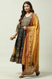 Black Cotton Anarkali Kurta Churidar Suit Set image number 5