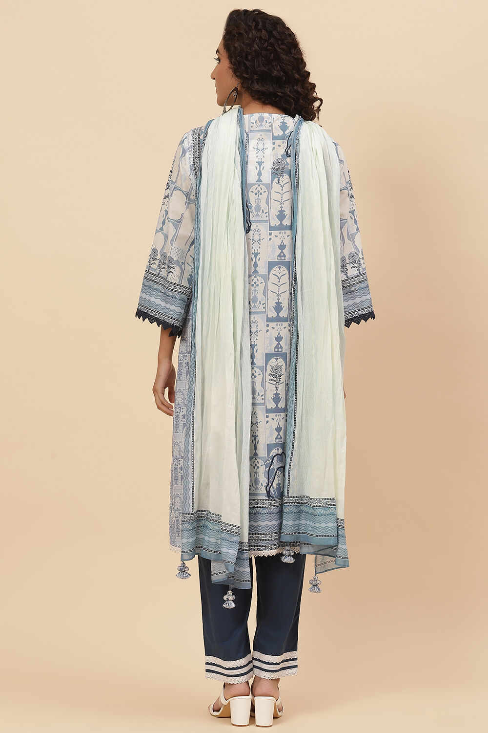 Indigo Cotton Straight Kurta Regular Pant Suit Set image number 4