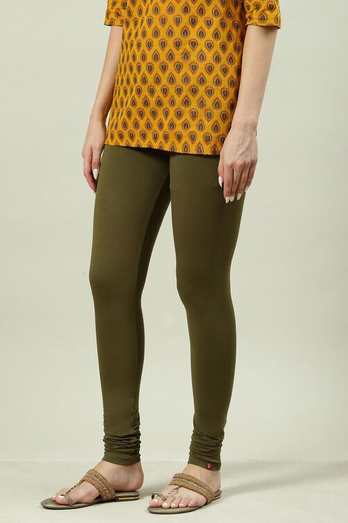 Camel Cotton Blend Solid Churidar image number 2