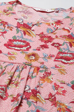 Pink Rayon A-Line Kurta Slim Pant Suit Set image number 1