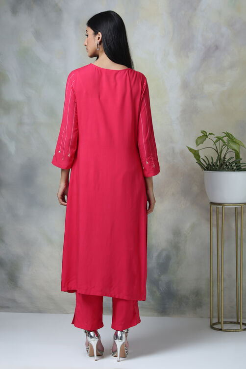 Fuchsia Rayon Straight Kurta Pants Set image number 6