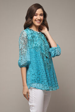 Blue Cotton Blend Printed Kurti image number 4