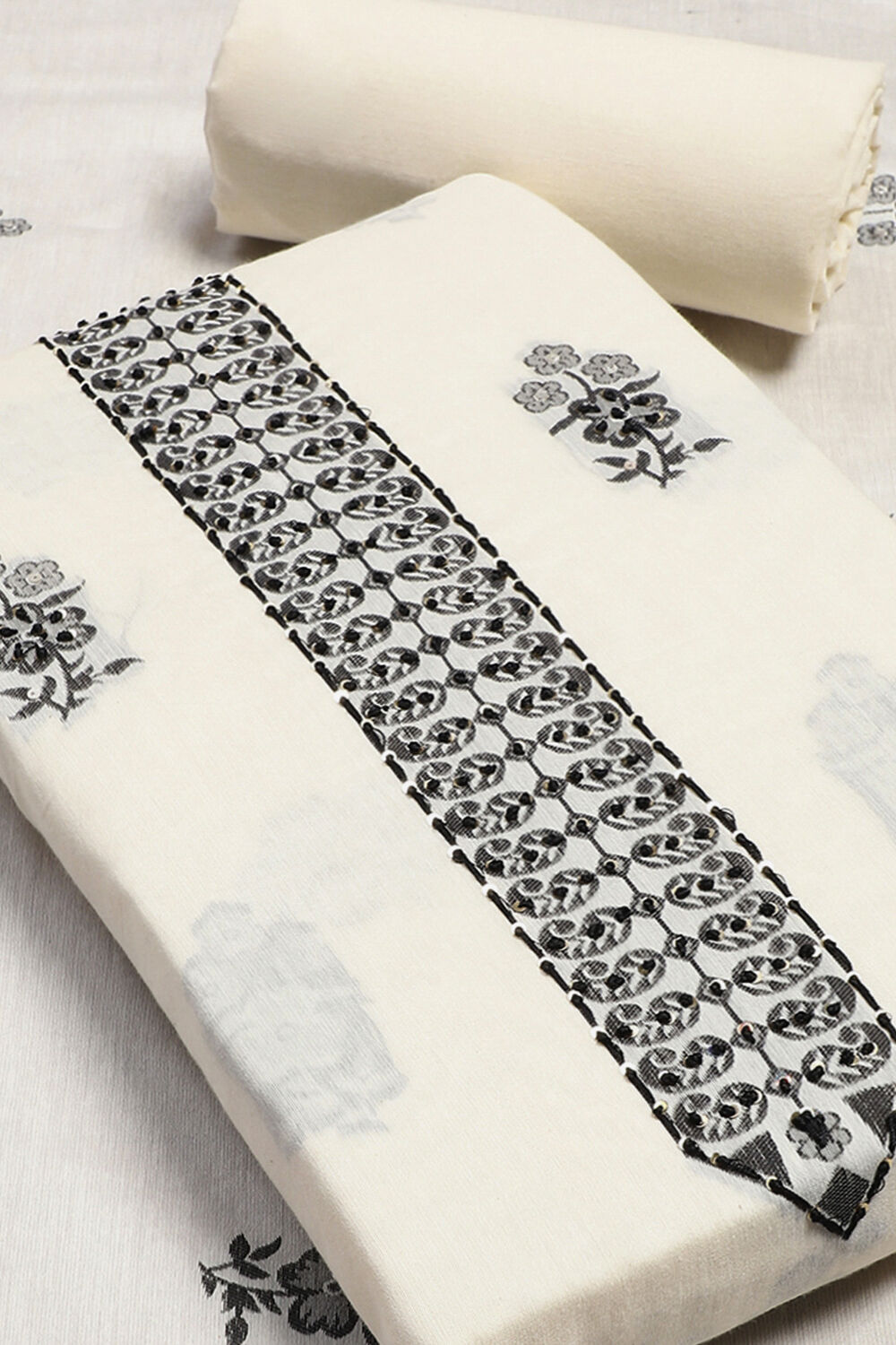 Cream Chanderi Unstitched Suit Set image number 4