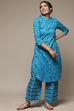 Teal Cotton Straight Kurta Palazzo Suit Set