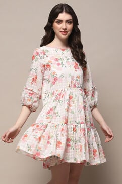 White Cotton A-Line Dress image number 4