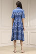 Blue Cotton Flared Yarndyed Dress image number 3