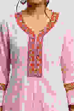 White and Rust Cotton Festive Kalidar Suit Set image number 1