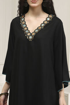 Black Solid Relaxed Straight Suit Set image number 1