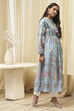 Dull Blue Cotton Printed Flared Kurta image number 4