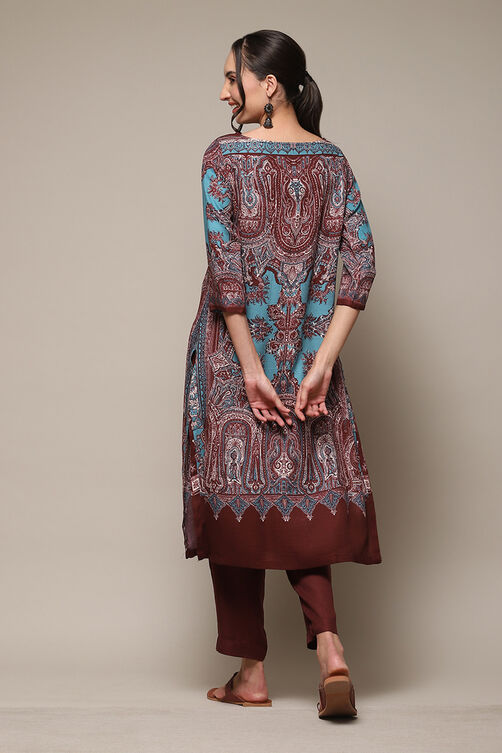 Teal LIVA Straight Printed Kurta image number 4