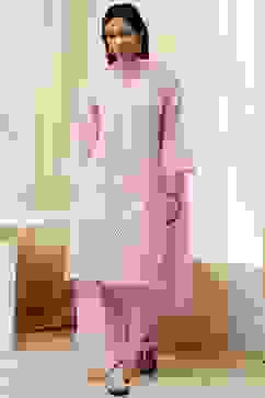 Pink Cotton Schiffli Straight Suit Set image number 6