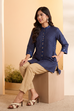 Blue Polka Dot A-Line Shirt-Style Kurti image number 0