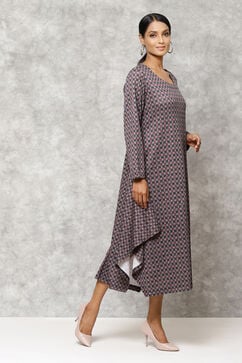Grey Straight Terry Rayon Solid Dress image number 3