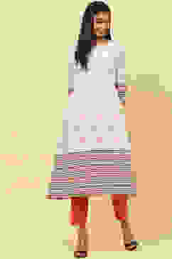 Off White Cotton A Line Kurta image number 0