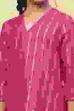 Fuchsia Viscose Blend Foil Printed Straight Kurta Set image number 1