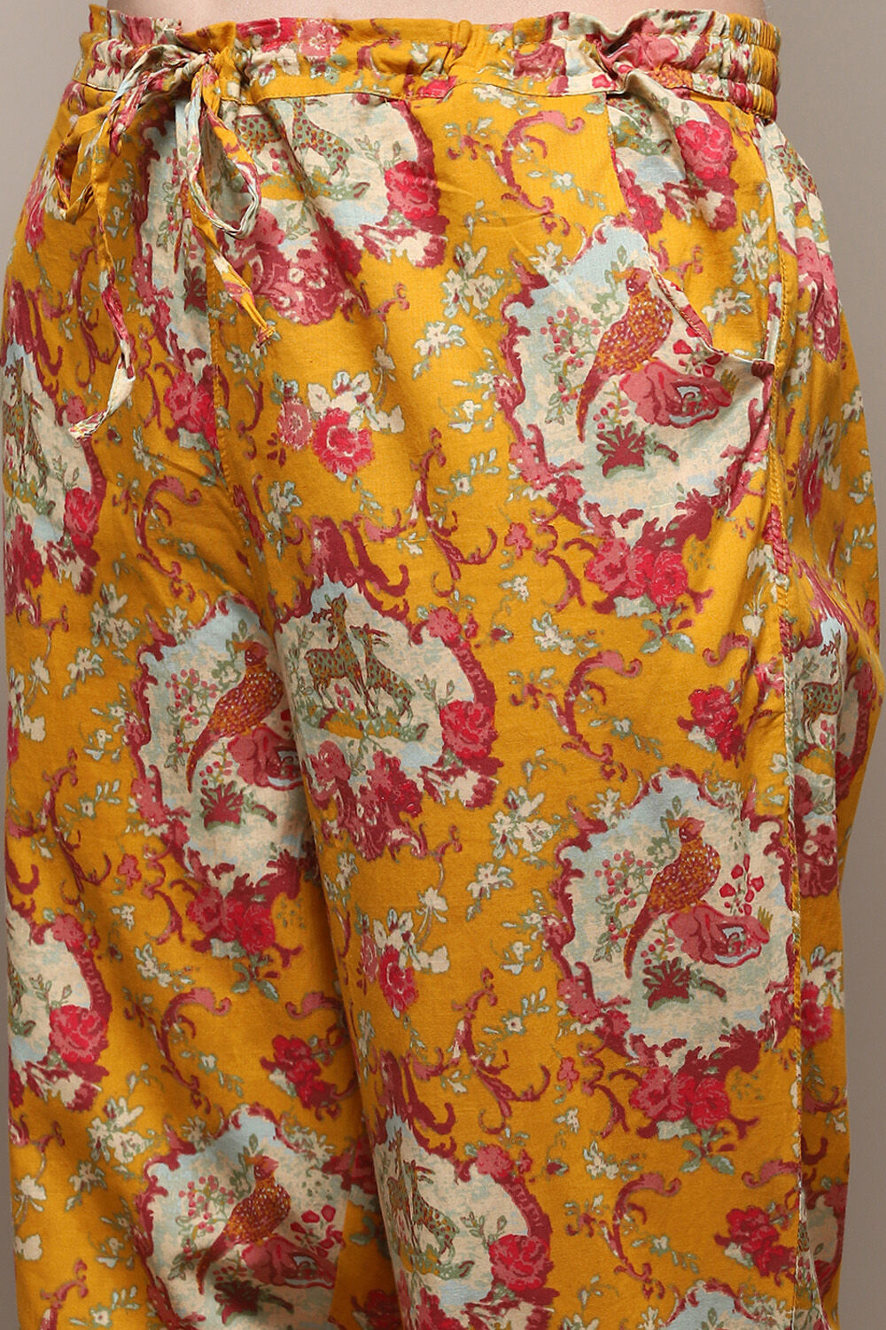 Mustard Cotton Straight Kurta Relaxed Pant Suit Set image number 2