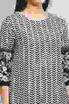 Black Modal Printed Straight Suit Set image number 1