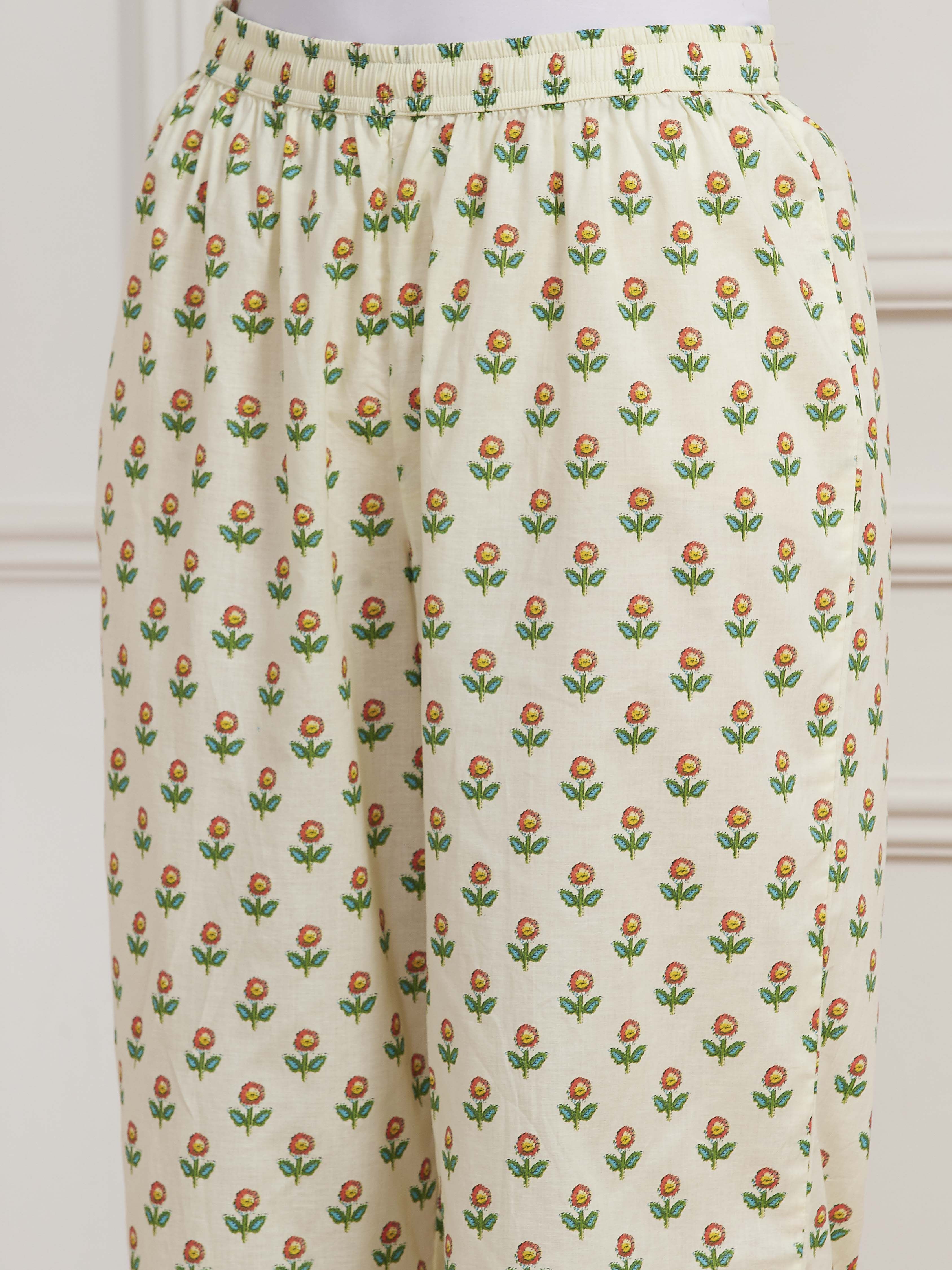 Red Cotton Floral Motifs Kalidar Suit Set image number 2