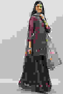 Purple Art Silk Sharara Kurta Garara Suit Set image number 0