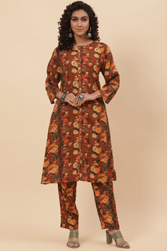 Brown Rayon Co-ord Set Kurta Relaxed Pant Suit Set image number 0
