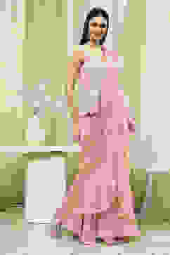 Nude-Colored Peplum Pre-Draped Saree image number 5