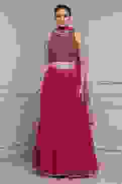 Fuchsia Polyester Printed Lehenga Set image number 6