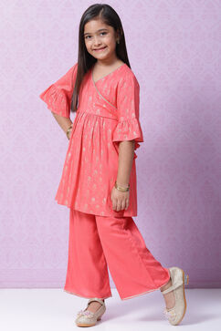 Peach Rayon Flared Printed Kurta image number 3