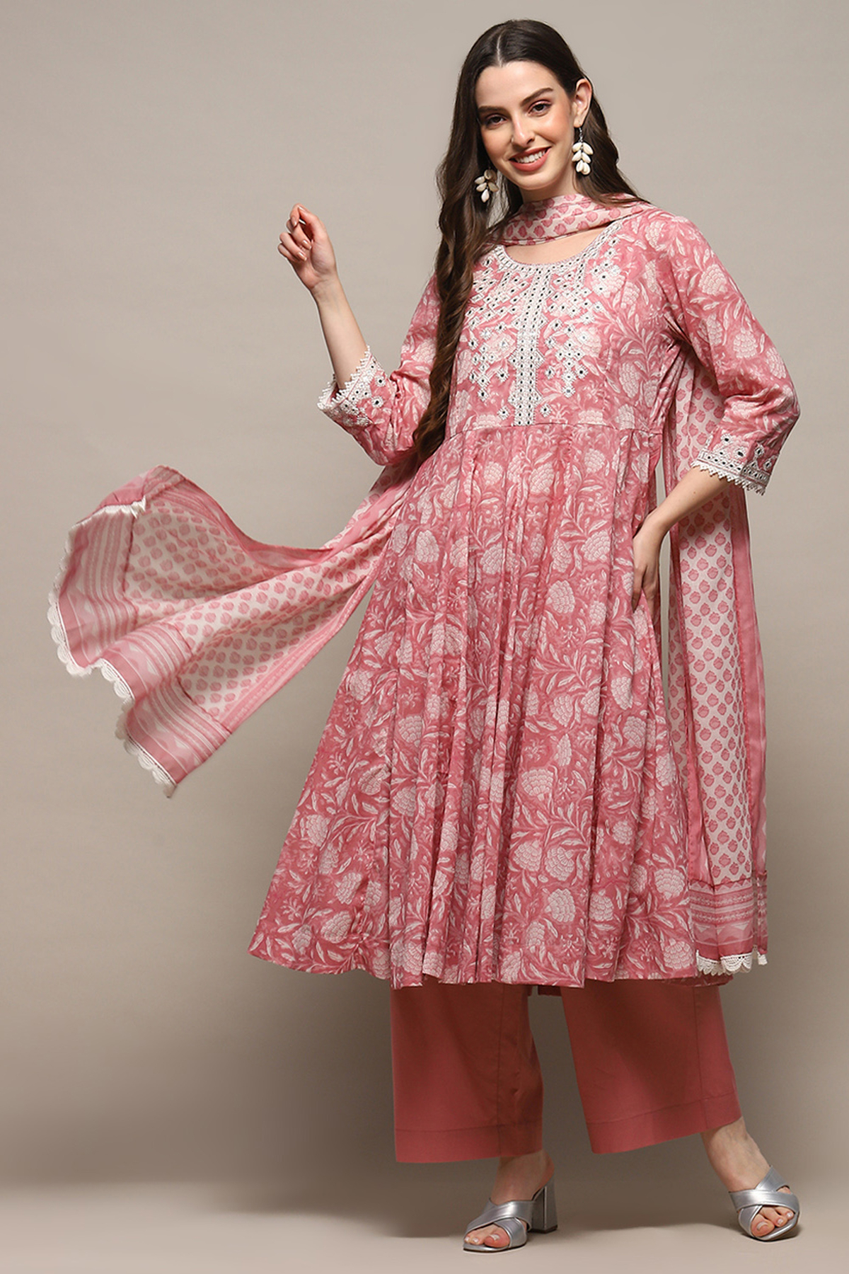 Pink Cotton Anarkali Suit Set