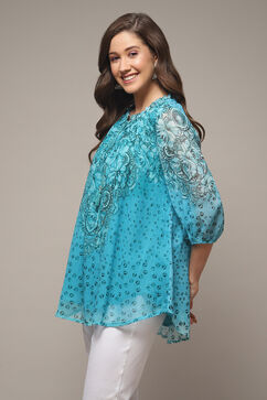 Blue Cotton Blend Printed Kurti image number 3