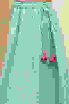 Turquoise Printed Flared Lehenga Set image number 2