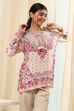 Off-White and Pink Modal Blend Straight Short Kurta image number 6