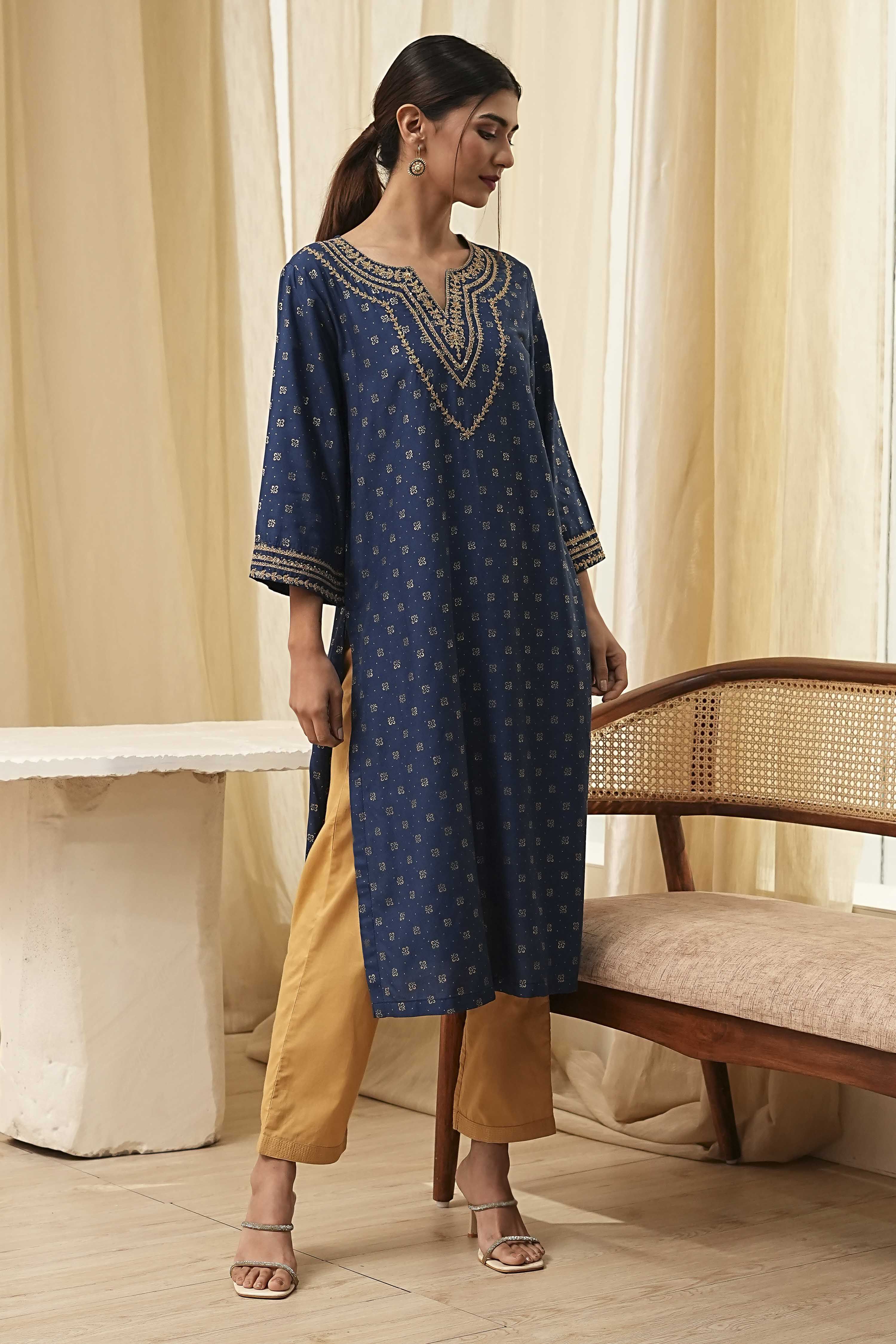 Blue Printed Straight Kurta image number 0