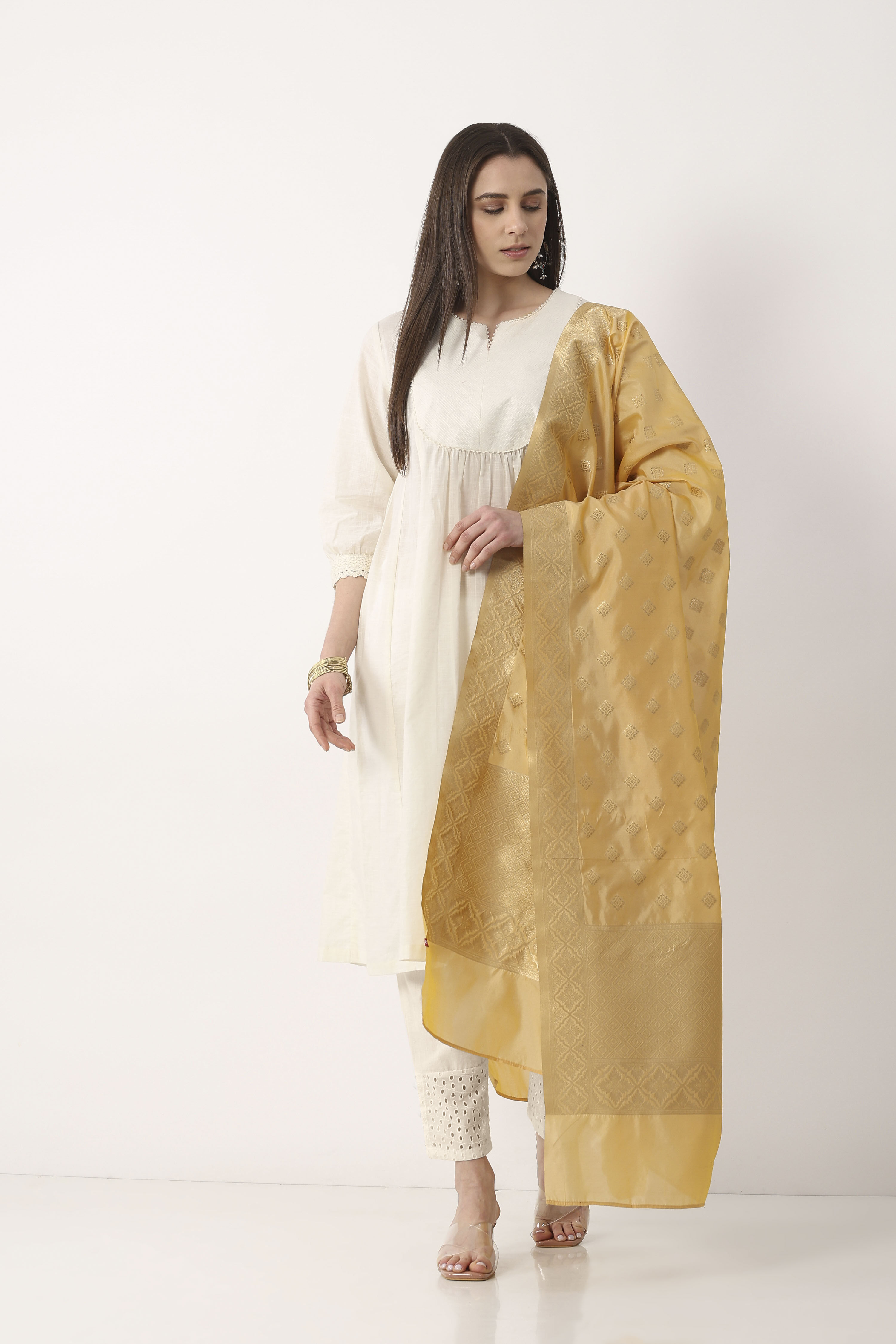 Gold Art Silk Dupatta image number 0