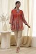 Orange Modal Printed Shirt-Style Short Kurta image number 4