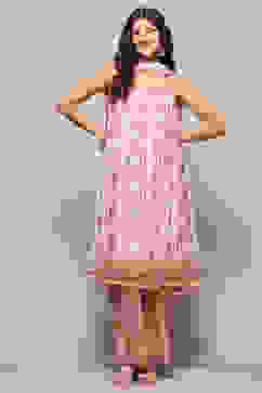 Cream Printed Strappy A-Line & Palazzo Suit Set image number 7