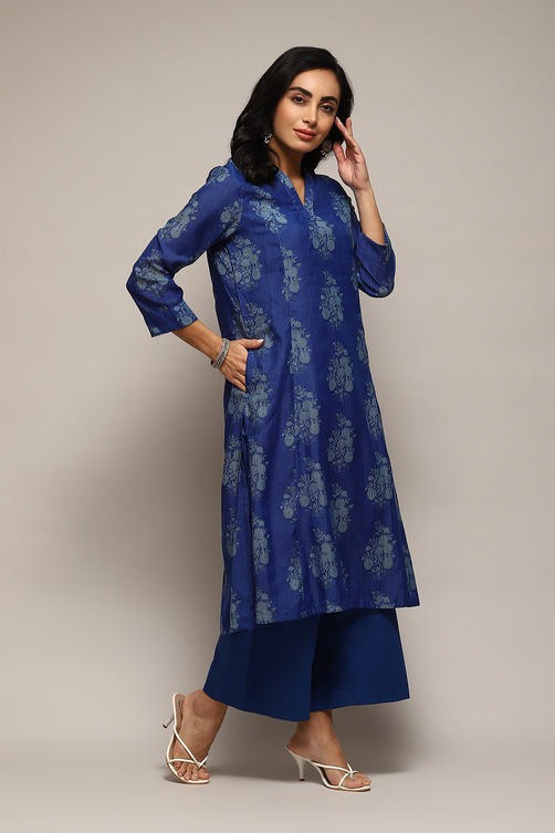 Pink Poly Chanderi A-Line Printed Kurta Palazzo Suit Set image number 5