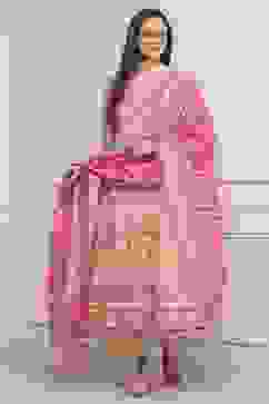 Pink Cotton Printed Anarkali Suit Set image number 0