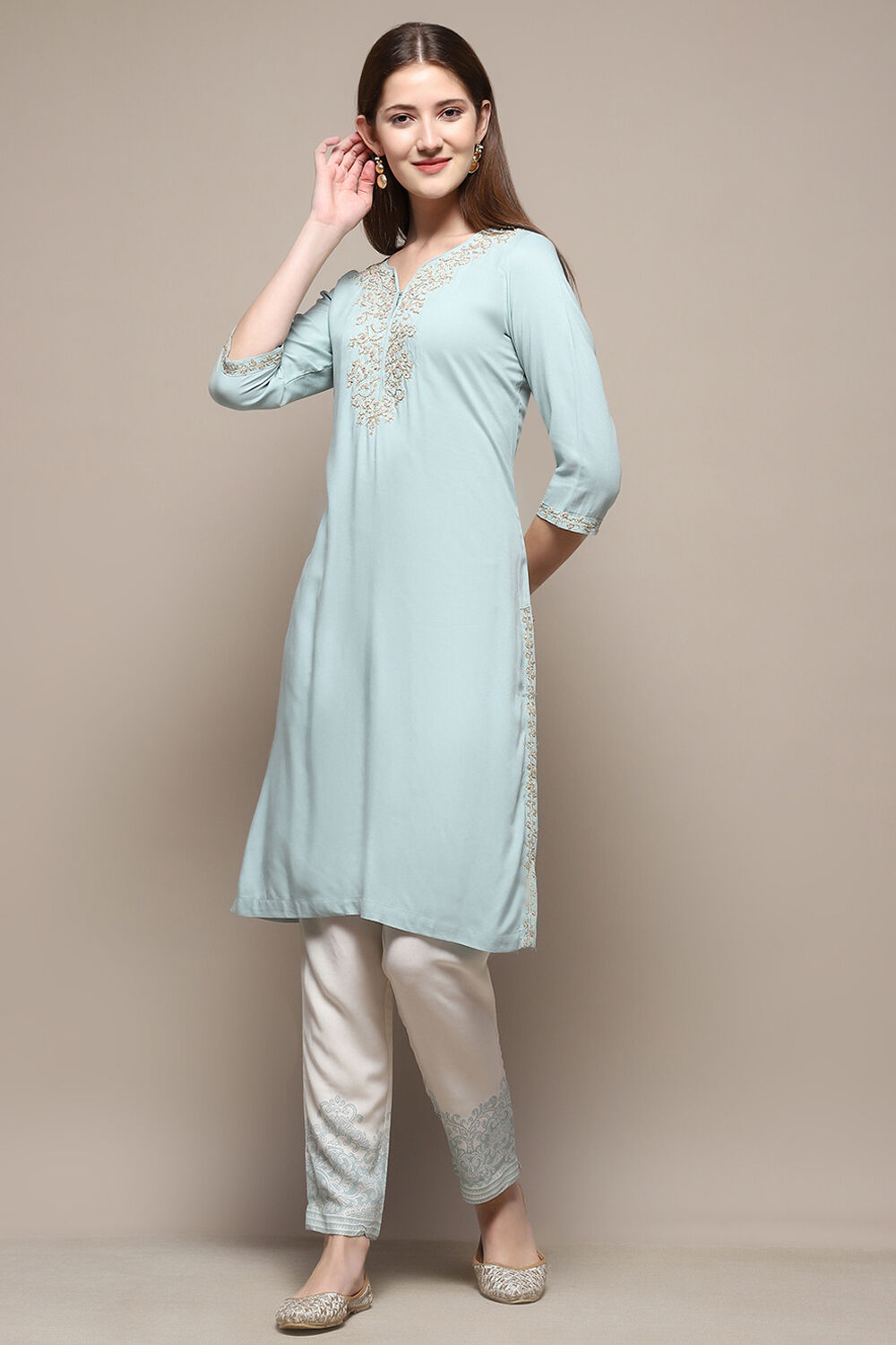 Brown Rayon Straight Kurta Pants Suit Set image number 0