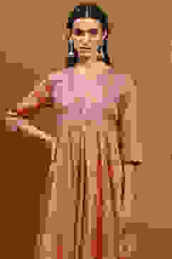 Old Rose-Toned Zari Cotton Embroidered Anarkali Suit Set image number 1