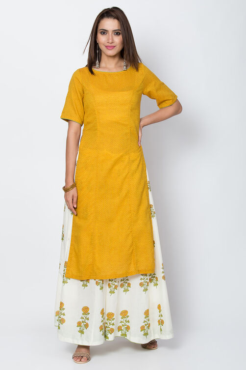 Mustard Cotton Straight Kurta Sharara Suit Set image number 2