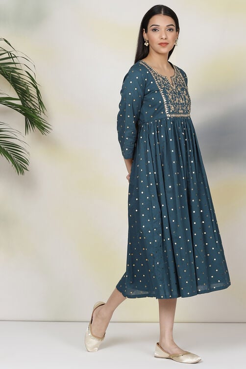 Teal Green Cotton Fusion Dress image number 4